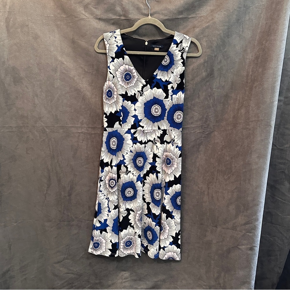 Tommy Hilfiger Sleeveless Floral A Line Dress Polyester Stretch Cobalt Blue M - Picture 4 of 11